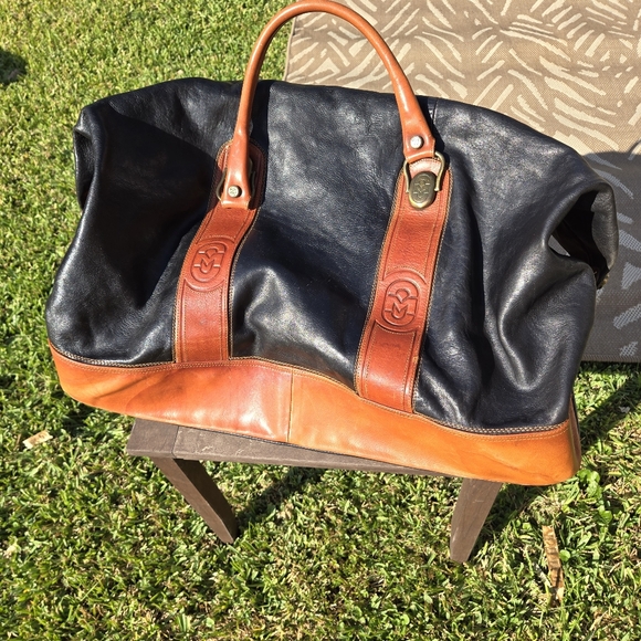 Marino Orlandi Handbags - Marino Orlandi Duffle Weekender Travel Bag Italy Leather Black Brown 24x13x10"